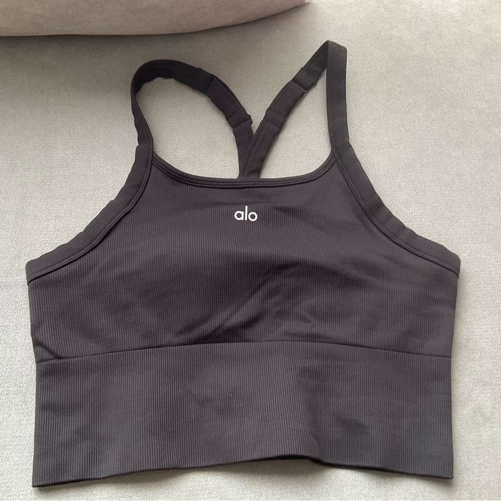 Alo Yoga Seamless Ribbed Favorite Bra Tank Black L - Picture 11 of 14
